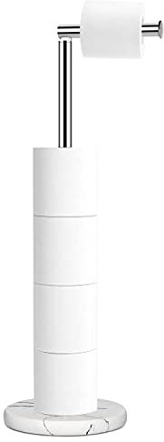 Topsky Toilet Paper Holder, Free Standing Foldable Extra Toilet Paper Stand, Stainless Steel Rustproof Tissue Roll Dispenser, Resin Marble Effect Base Paper Storage for Bathroom (Silver)