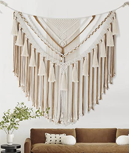 Jakalin Macrame Wall Hanging Boho Wall Decor Yarn Wall Art For Bedroom Living Room Brown