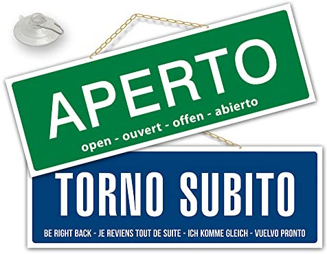 Cartello APERTO e TORNO SUBITO grande