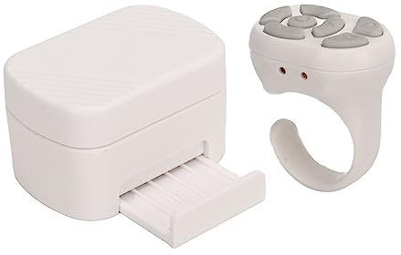 Bluetooth Remote Control for TIKTok, for Kindle App Page Turner, Video Scrolling Ring, Selfie Button Camera Shutter Video Recording Remote and Phone Holder for IOS, for Android (White)