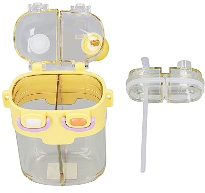 Doppia Bottiglia D'acqua per Bevande, Simpatica Bottiglia D'acqua per Bambini a Prova di Perdite con Cinturino per Bambini (Giallo)