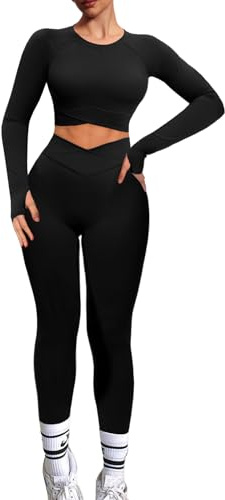 Navneet Scrunch Ensemble tenue, pour sport, gymnastique, entraînement, fitness, à manches longues, haut avec dos nu, legging, XS
