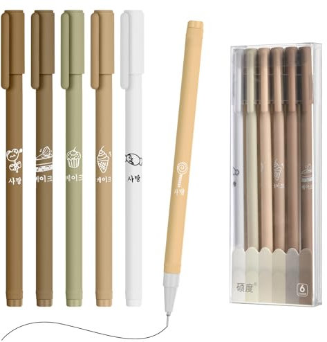 OFFCUP Gelstifte, 6 Stück Gelschreiber Schwarz 0.5mm, schnell trocknende Tintenstifte Tinte gel Stifte Set Asthetische Stifte Gel Ink Kugelschreiber Premium-Tintenroller für Studenten(F)