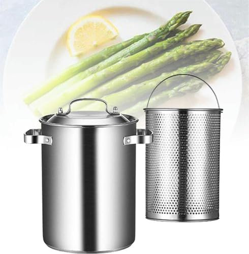 Sarfarming Pot 25cm high, Asparagus Pot Induction with Sieve Insert, 304 Stainless Steel Pasta Pot for Pasta, Spaghetti, Vegetables, Ergonomic Design