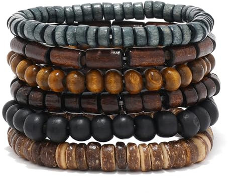EGOINA Holzperlen Armband 8mm Multi-Layered Stretch Armband für Herren und Damen elastische 5pcs