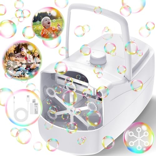 Seifenblasenmaschine, 18000+ Big/Min Bubbles Automatischer Seifenblasengebläse für Kinder mit 2 Geschwindigkeiten, 6 Zauberstäben, betrieben durch Plugin oder Batterien, Seifenblasenmacher für Party