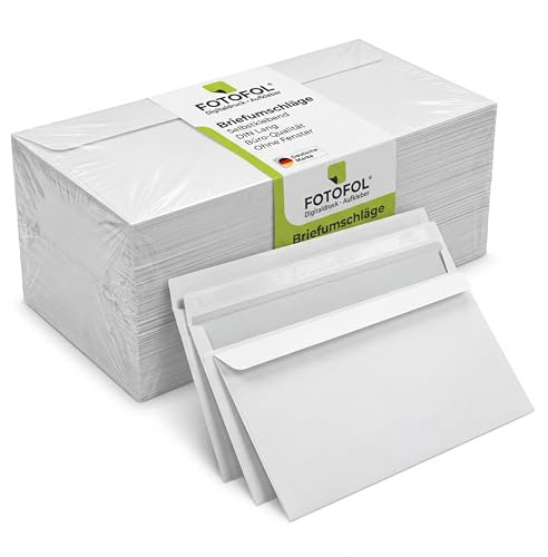 Fotofol Briefumschläge DIN Lang ohne Fenster selbstklebend – Kuvert 22x11 cm 75 g/m² in Weiß für Geschäfts- & Privatpost – sauberer Verschluss & hohe Papierqualität – 1000 Stück Briefumschlag Set