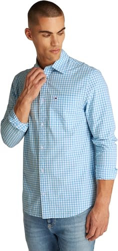 Tommy Jeans Men’s Poplin Check Long Sleeve Shirt, Multicolor (Sugarplum Blue), XL