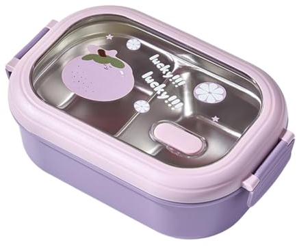 ISAKEN Fiambrera Bento con 2 Compartimentos Fiambrera Hermética Oficina Contenedor de Almuerzo Escolar Caja Bento de Acero Inoxidable para Adultos Niños Picnic Escuela Oficinas