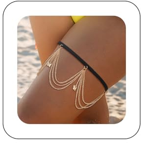 Cybche Schmetterling Mehrlagige Beinkette Schmetterling Quaste Oberschenkelkette Strand Bikini Körperkette Elastische Oberschenkel Beinkette Gold Mehrlagige Oberschenkelkette Accessoires Für