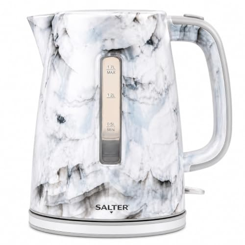 Salter EK5831WMA Marble 1.7 L Kettle – Rapid Boil, 360° Swivel Base, Removable Limescale Filter, Water Level Indicator, Unique Marble Design, Boil Dry Sensor & Auto Shut-Off, Otter Control 3000W White