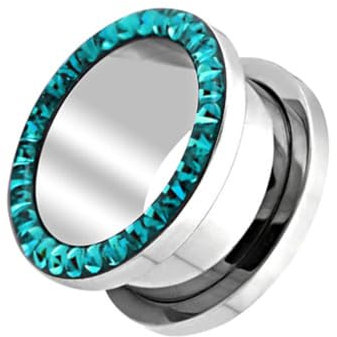 Taffstyle Flesh Tunnel Ohr Ear Plug Ohrpiercing Piercing mit Kristallen und Ferido Epoxy Schutzschicht 5mm Türkis
