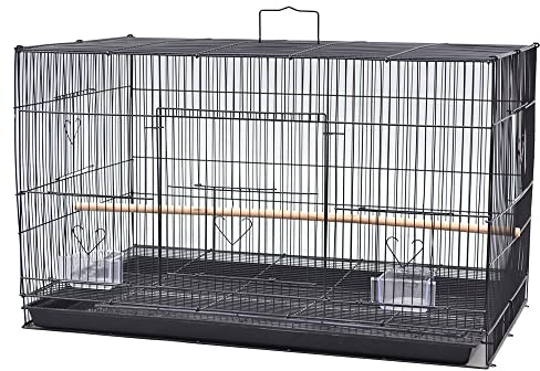 Vogelkäfig aus Metall mit Sitzstangen und Futterschalen, Voliere für Kanarien und Wellensittiche 75,5 * 45 * 45cm (schwarz)