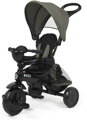 Buzz Baby Trike, 4 in 1 Kids Tricycle, Removable Canopy, 5-Point Safety Harness, from 10 Months to 25kg, Black/Green
