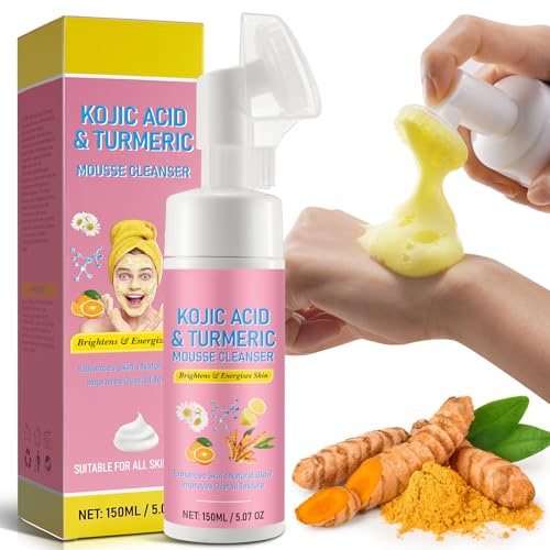 Kurkuma Gesicht Schäumender Reiniger - Tiefenreinigung Poren Feuchtigkeitsspendende Kojisäure und Kurkuma Reinigung Gesicht Hautpflege Clear Mousse Cleanser wäscht für Öl trocken und alle Haut