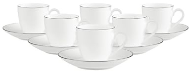 Villeroy & Boch Anmut Platinum No.1 Lot de 6 tasses à expresso avec soucoupes, 100 ml, pour 6 personnes, élégant service à café avec bord platine, porcelaine de qualité supérieure, blanc/platine