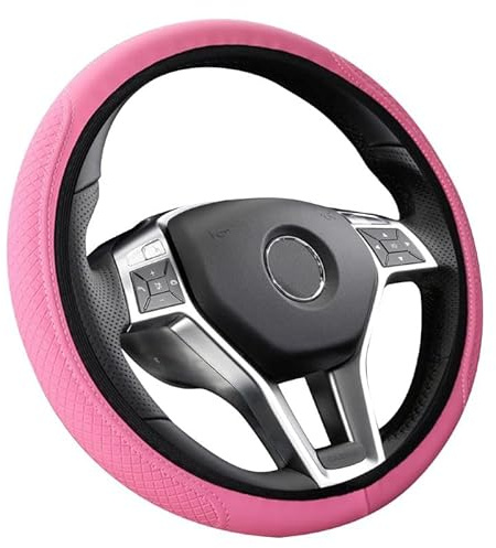 Flaconi 15” Auto Lenkradbezug,Lenkradbezug,Anti Rutsch Atmungsaktiv Lenkradabdeckung,Lenkradschutz,Geeignet für die meisten Autos,Lastwagen (Rosa)