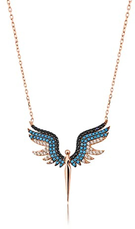 Einzelstück® Collier ange gardien 925 argent Sterling I 14K or, or rose I chaîne en argent avec pendentif ange gardien I bijou authentique cadeau baptême, femme, mère, 45cm1, Zircone cubique, Zircone