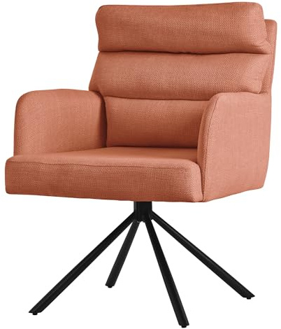ML-Design Esszimmerstuhl drehbar, Orange, Wohnzimmerstuhl mit Armlehnen & Rückenlehne, Drehstuhl Auto-Position, Polsterstuhl mit Polyesterbezug & abnehmbares Rückenkissen, Küchenstuhl mit Stahlgestell