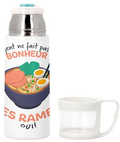 Thermoskanne aus Edelstahl mit integrierter Tasse – Ramen – L'Argent ne fait pas le Bonheur Japan – 350 ml – Thermosflasche