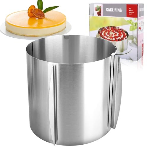 Cake Ring Adjustable16 to 30 cm, Adjustable Cake Ring Mould, Stainless Steel Baking Ring, Round Cake Molds for Baking Cooking Crumpets Eggs Pastry Desserts 15 cm Silver