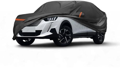 A ABSOPRO Copertura Auto per Peugeot 2008 II 2019-2023 PEVA Cotone Spunlace Copertura Auto Esterna Completa Impermeabile Antivento Sole Pioggia Neve Protezione con Zipper Porta Nero
