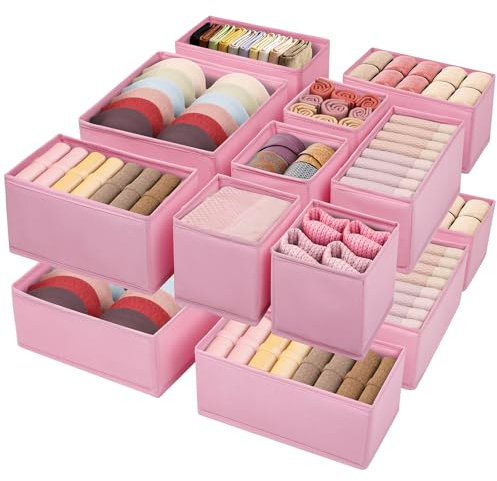 Wrrlors Drawer Clothing Organizer 16-Pack, Pink 3 Sizes Underwear Drawer Dividers, Fabric Folding Wardrobe Organizer for Baby Clothes, Bras, Underwear, Underpants, Belts, Socks, Ties, etc.