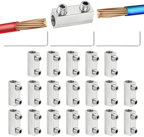 PATIKIL Steel Wire Rope Cable Clamp, 20 Pack M2.5 Wire Rope Clips 2.7mm Line Hole with End Screw Stopper and Wrench Silver Tone