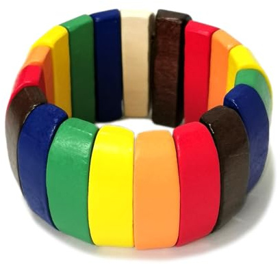 GIKILEE Böhmischer breiter klobiger Holz-Armreif, buntes Perlenarmband, afrika, ethnisch, elastisches Armband