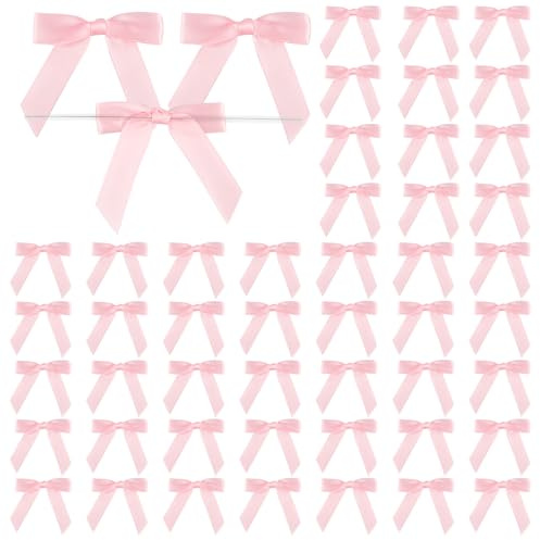 Tikplus Schleifen Rosa, 50 Stück Satinschleifen Deko, Klein Geschenkschleife, Tortendeko Schleife zum Basteln, Satinband für Geschenkverpackung DIY Taufe Hochzeit (Rosa)