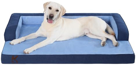 KSIIA Orthopädisches Hundebett Grosse Hunde Abnehmbar Waschbar 104x68x17cm | Hundekorb Wasserdicht mit Rand, Rutschfeste Unterseite, U-förmige Verstärkungsrandkonstruktion Hundekissen xl, Blau