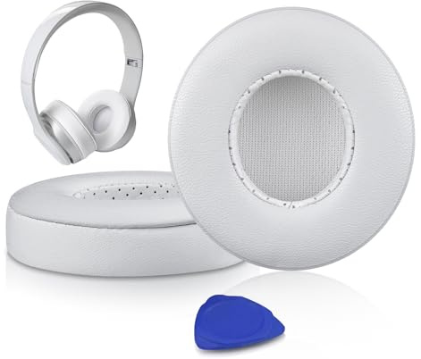 SoloWIT Cuscinetti Auricolari in Pelle d'Agnello Ricambio per Beats Solo 2 e Solo 3 Wireless On-Ear Cuffie, Padiglioni Cuffie Solo2 Solo3 con Schiuma ad Alta Densità, Spessore Aggiunto - Bianco