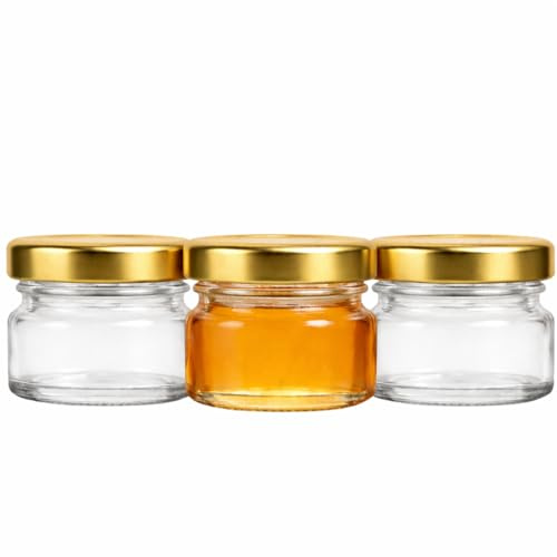 made in home - Sturzgläser Mini Gläser | Füllmenge 30 ml | Schraub-Deckel | To 43 Rundgläser Marmeladengläser Obstgläser Einweckgläser Honig Gläser Einmachgläser Probiergläser (100, Gold, 30ml)