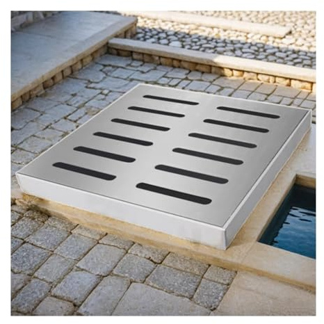 Grille de vidange extérieure en acier inoxydable – 40 x 40 cm – Couvercle de vidange pour cour, allée et allée, solution de drainage de douche intérieure, couverture de puits de tranchée robuste