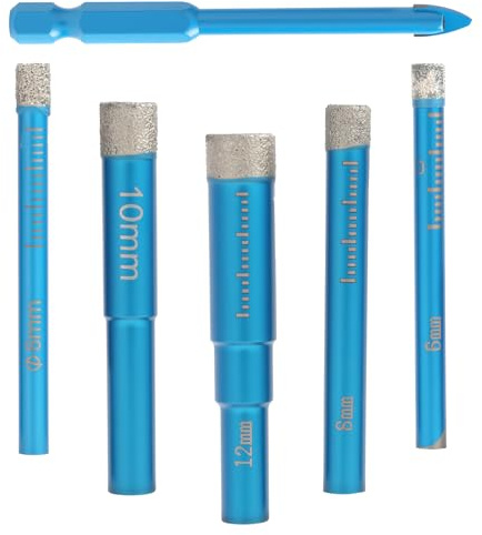 6 Pezzi Gres Porcellanato Punte Trapano, Punte Trapano Diamantate per Piastrelle, Punte per Gres Porcellanato Marmo Vetro Granito, con Punta Diamantata per Gres 6mm e Lubrificazione Interna e Trapano