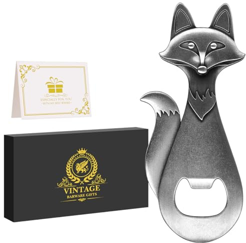 Décapsuleur Renard, Unique Ouvre Bouteilles, avec Boîte Cadeau, Cadeaux pour Anniversaire, Fête des Pères, Noël, Homme, Femme, Papa, Amoureux du Renard, Cadeau Animal, Accessoires Bière, Argent Foncé