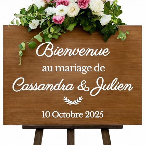 Sticker panneau de mariage personnalisé, autocollant bienvenue événement, plusieurs couleur, typo, motif, taille au choix, bienvenue au mariage de, accueil cérémonie, champêtre, fête, jusqu'à 70cm