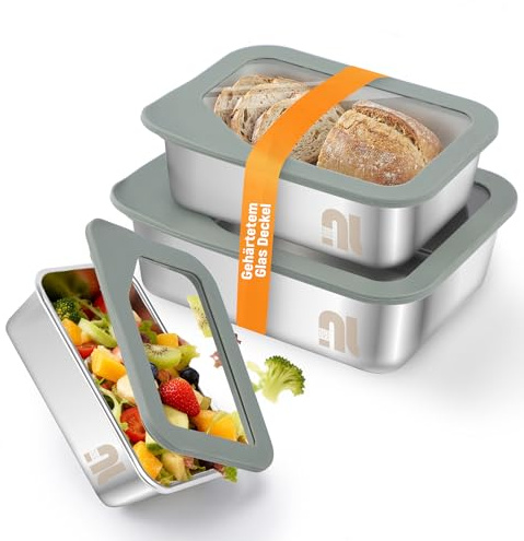 nicelock Aufbewahrungsdosen 3er Set Mit Glasdeckel Edelstahl Brotdose, Luftdicht Lebensmittelbehälter Spülmaschinenfest & Mikrowellengeeignet