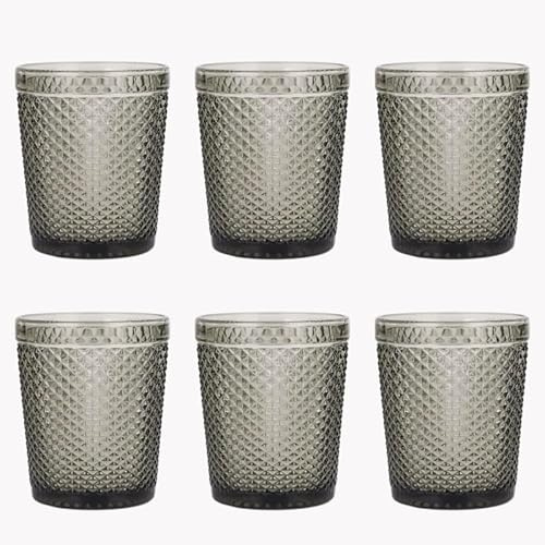 TRESV Set de 6 Vasos Colores o Transparente, Vaso de Cristal agua de 250ml, Vaso de Agua y Bebidas, Aptos para Lavavajillas (Gris)