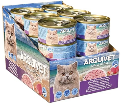 Filets de Thon Rouge au Crabe (24 pièces) - Boîtes de 80 g - Nourriture Humide pour Chats - ARQUIVET
