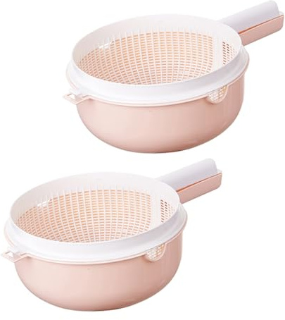 STOBAZA Cesta de Almacenamiento de Plástico Rosa de Doble Capa con Asa para Lavar y Secar Frutas y Verduras en Utensilios de Cocina 2 Piezas