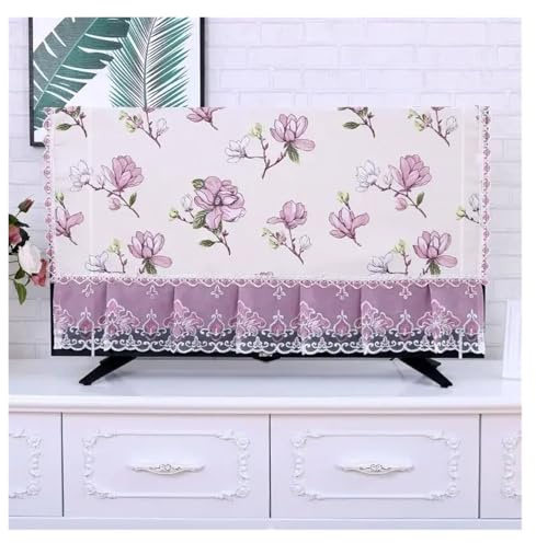 UJEDFHV Utomhus TV-fodral blommig tryckt TV skärmhuva broderad spets kant dammskydd duk hem vardagsrum tv dekorativ handduk (Style 04,172 x höjd 100 cm)
