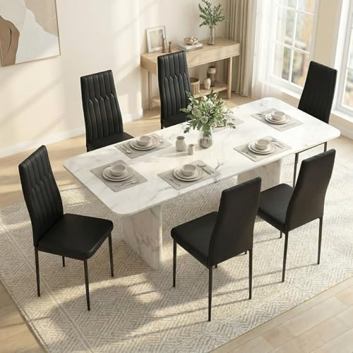 Clevich Esszimmerstühle 6er Set, Wasserdicht Kunstleder Dining Chairs, Moderner Küchenstühle mit hoher Rückenlehne, bequemer Polsterstuhl für Esszimmer, Wohnzimmer, Studentenunterkunft,120 kg,Schwarz