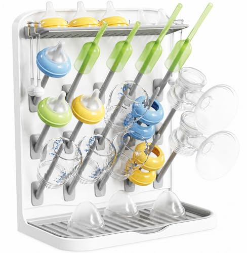 Lifewit Escurreplatos para biberones grandes, secadora vertical con 15 ganchos para pajitas pesadas, piezas de bomba, caja para chupetes, soporte de secado para ahorrar espacio de trabajo