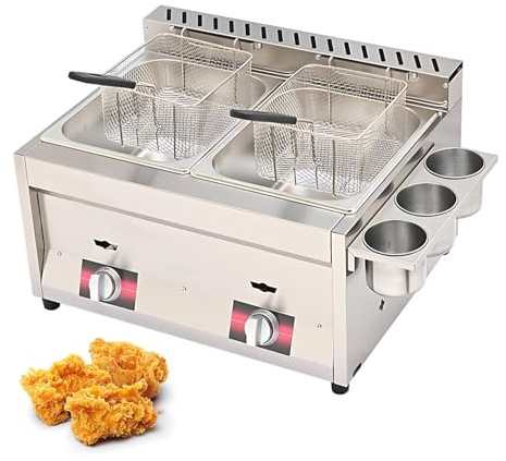 Friteuse Professionnelle Restauration Friteuse à Gaz, Friteuse Cuve Multiple En Acier Inoxydable, 8 L 16 L 24 L, Contrôle Précis De La Température Pour Cuisines Pro(2 tank)