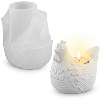 1 Silikonform Huhn für Kerzenhalter und Ostern Deko 3D Gießformen für | Teelichthalter Gießform für Frühling Tischdeko und Geschenke, Wiederverwendbar, Beton Raysin Gips, Epoxidharz