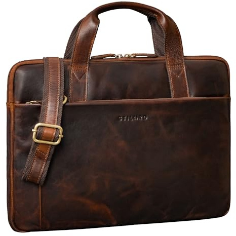 STILORD Cornelius Borsa Vintage Porta PC 15-16 Pollici Pelle Uomo Custodia Laptop Sottile Vera Pelle Borsa Documenti A4 per Laptop, Tablet con Fascia Trolley Colore:florida - marrone