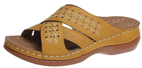 Pantoletter, extra breda fötter, dam, bred, K, ortopediska tofflor, dam, Hallux Valgus, strandsandaler, slip-on, sommarpantolett, ventilerande tofflor, plattform, sommarskor, GUL, 36 EU