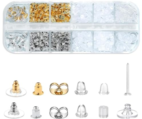 GXGM 600 Piezas Tuercas de Pendientes, 6 Tamaños Pendientes con Caja, Hipoalergénicos para Colgantes Manualidad Fabricación de Joyas