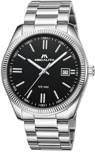 MEGALITH Reloj Hombre Acero Negocios: Analogico Formal Relojes con Fecha Luminosa - Regalo para Business Hombre Aniversario Cumpleaños Día del Padre